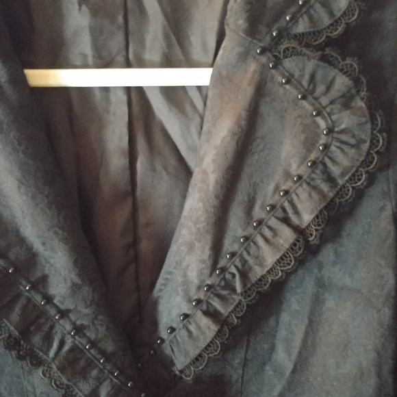 Black beaded lace trimmed blazer Sz M Jensato - Picture 4 of 7